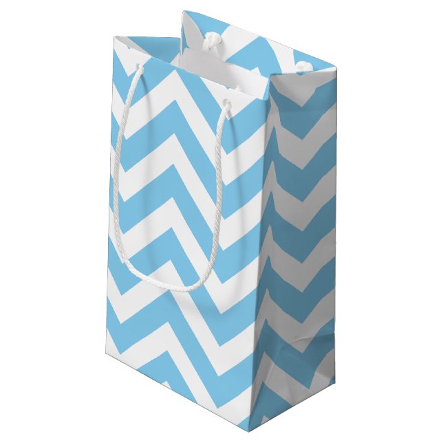 Baby Blue and White Large Size Horizontal Chevron Small Gift Bag (Back Angled)