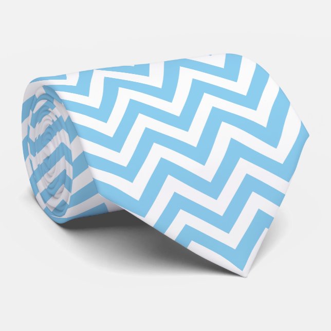 Baby Blue and White Large Size Horizontal Chevron Tie (Rolled)