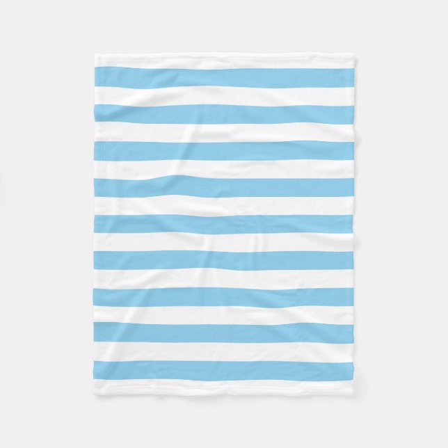 Baby Blue and White Large Size Horizontal Stripes Fleece Blanket (Front)
