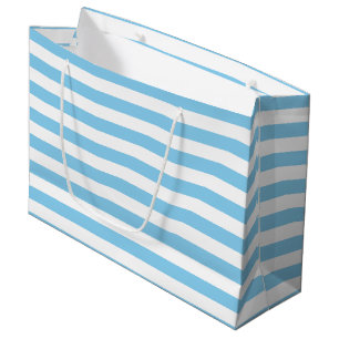 Baby Blue and White Large Size Horizontal Stripes Large Gift Bag