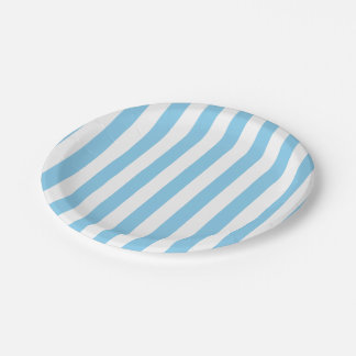 Baby Blue and White Large Size Stripes Paper Plate