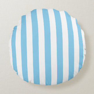 Baby Blue and White Large Size Stripes Round Cushion