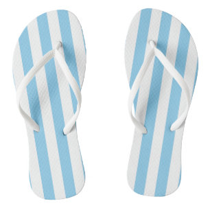 Baby Blue and White Large Size Vertical Stripes Jandals