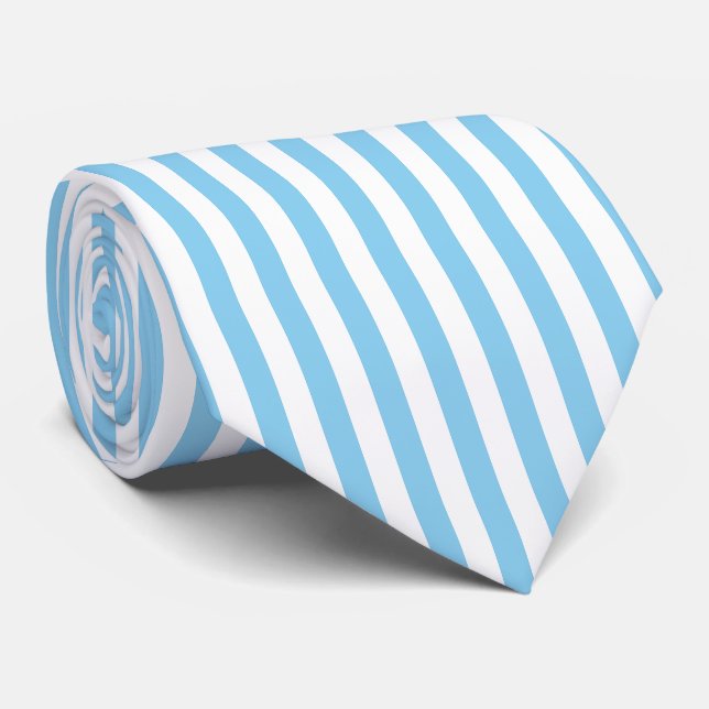Baby Blue and White Large Size Vertical Stripes Tie (Rolled)