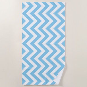Baby Blue and White Large Vertical Chevron Stripes Beach Towel