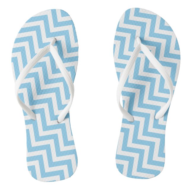 Baby Blue and White Medium Diag. Chevron Stripes Jandals (Footbed)