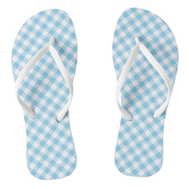 Baby Blue and White Medium Diagonal Gingham Checks Jandals (Footbed)