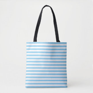 Baby Blue and White Medium Horiz. Stripes Pattern Tote Bag