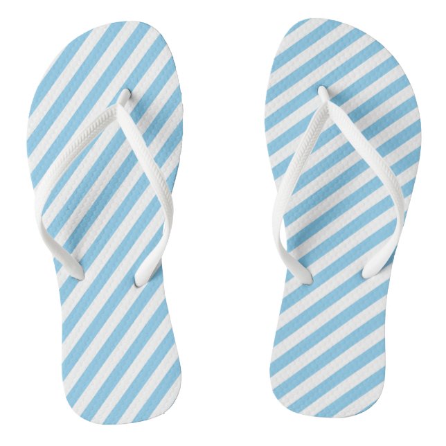 Baby Blue and White Medium Size Diagonal Stripes Jandals (Footbed)