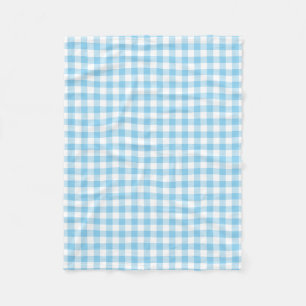 Baby Blue and White Medium Size Gingham Checks Fleece Blanket
