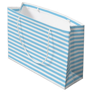 Baby Blue and White Medium Size Horizontal Stripes Large Gift Bag