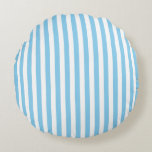 Baby Blue and White Medium Size Stripes Round Cushion<br><div class="desc">Baby blue and white medium size stripes pattern,  a simple but elegant design</div>
