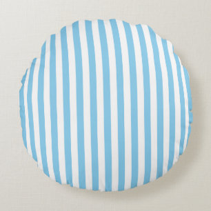Baby Blue and White Medium Size Stripes Round Cushion