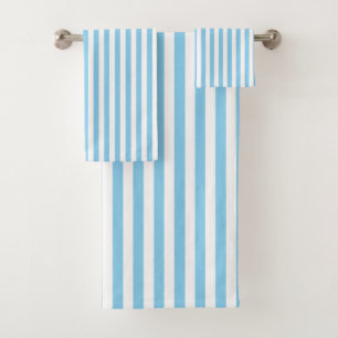 Baby Blue and White Medium Size Vertical Stripes Bath Towel Set