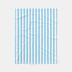 Baby Blue and White Medium Size Vertical Stripes Fleece Blanket