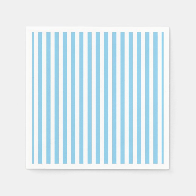 Baby Blue and White Medium Vertical Stripes Paper Napkin (Front)