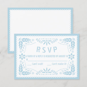 Baby blue and white papel picado baby boy shower RSVP card