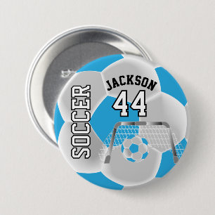 Baby Blue and White Personalise Soccer Ball 7.5 Cm Round Badge