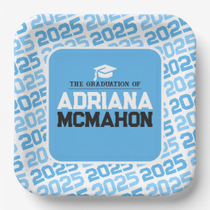 Baby Blue and White Personalised Graduation Paper Plate