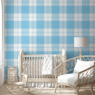 Baby blue and white plaid pattern wallpaper