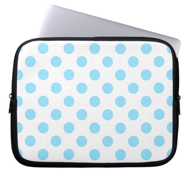 Baby blue and white polka dots laptop sleeve (Front)