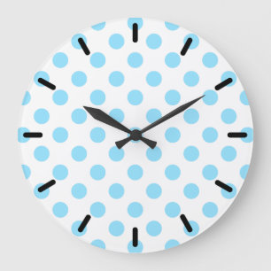 Baby blue and white polka dots large clock