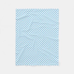 Baby Blue and White Small Diagonal Gingham Checks Fleece Blanket