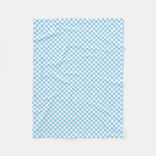 Baby Blue and White Small Diagonal Gingham Checks Fleece Blanket (Front)
