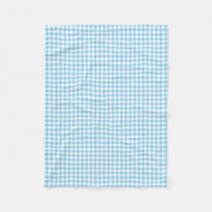 Baby Blue and White Small Size Gingham Checks Fleece Blanket
