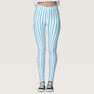 Baby Blue and White Small Size Vertical Stripes Leggings