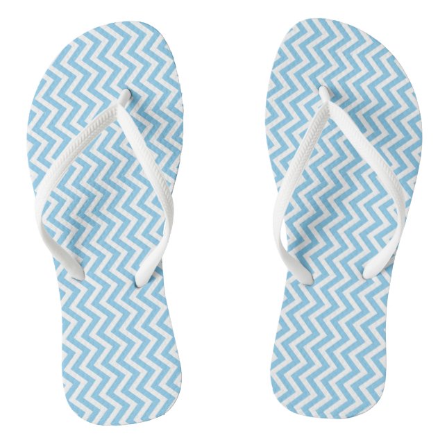 Baby Blue and White Small Vertical Chevron Stripes Jandals (Footbed)