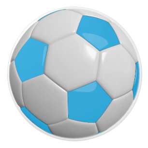 Baby Blue and White Soccer Ball / Football Ceramic Knob