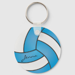 Baby Blue and White Volleyball Key Ring