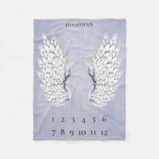 Baby Blue Angel Wings Monthly Milestone Fleece Blanket (Front)