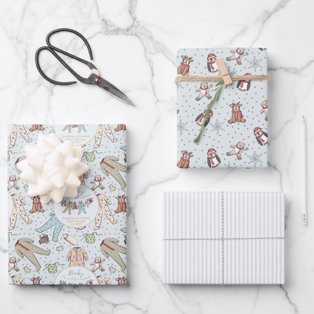 Baby Blue Baby Its Cold Outside Winter Baby Shower Wrapping Paper Sheet (Front)