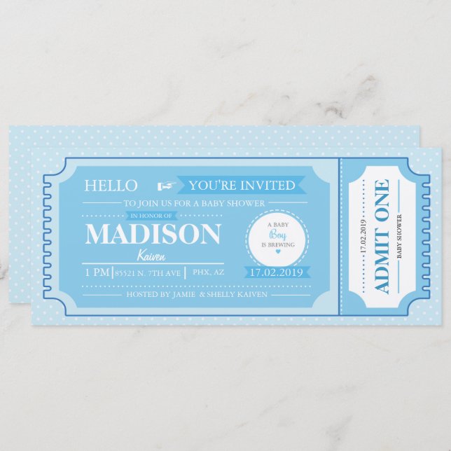 Baby Blue Baby Shower Event Ticket Invitation (Front/Back)