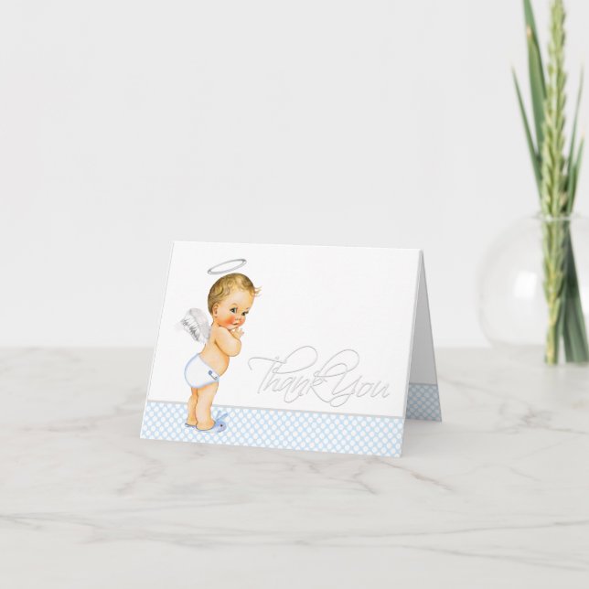 Baby Blue Baptism Thank You Cards (Front)