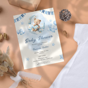 Baby Blue Bear Ballons Baby Shower Invitation