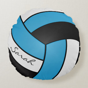 Baby Blue, Black and White Volleyball   DIY Name Round Cushion