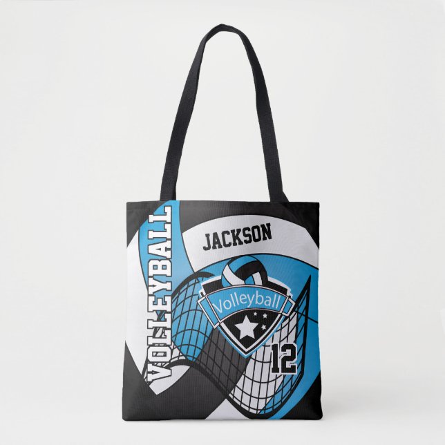 Baby Blue, Black and White Volleyball Tote Bag (Front)