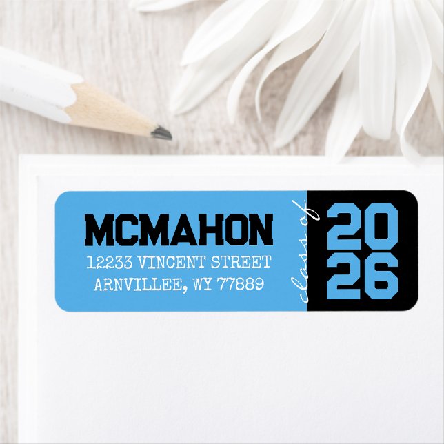 Baby Blue & Black Graduation Return Address Labels (Matching Envelopes, Return Address Labels & Envelope Seals)