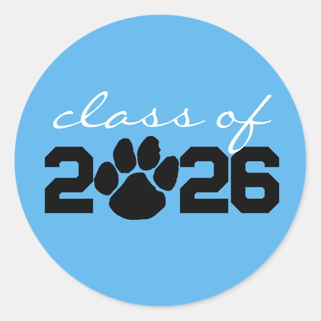 Baby Blue & Black Paw Print Graduation Stickers (Matching Envelopes, Return Address Labels & Envelope Seals)