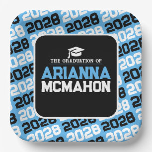 Baby Blue & Black Personalised Graduation Paper Plate