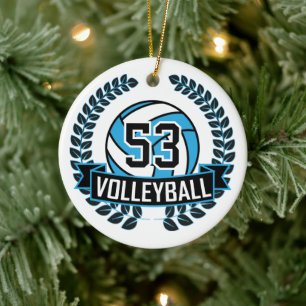 Baby Blue & Black 🏐 Volleyball Ceramic Tree Decoration