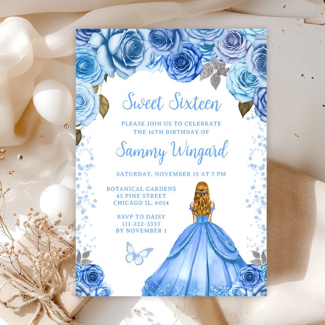 Baby Blue Blonde Hair Princess Sweet Sixteen Invitation (Creator Uploaded)