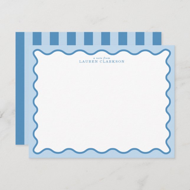 Baby Blue & Blue Wavy Border Note Card (Front/Back)