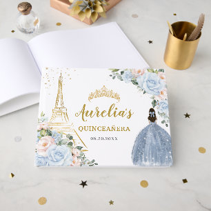 Baby Blue Blush Floral Paris Eiffel Quinceanera 15 Guest Book