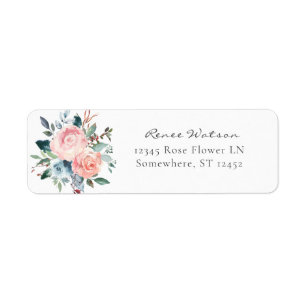 Baby Blue & Blush Pink Floral Return Address Label