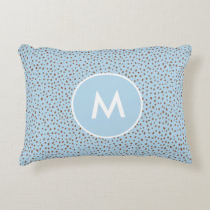 Baby Blue & Boho Terracotta Brown Dots Monogram Decorative Cushion