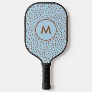 Baby Blue & Boho Terracotta Brown Dots Monogram Pickleball Paddle